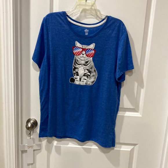 way to Celebrate Tops - Size XXL (20) Women’s Patriotic Cat Short Sleeve Tee Shirt